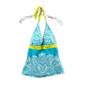 Athleta Halter Tankini Top Women Small Blue Banded Bikini Swim Y2k Casual Summer